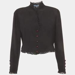 Pre Owned جاكيت فالنتينو أسود دانتيل حواف قماش محبوك مقاس كبير جداً (اكس لارج)