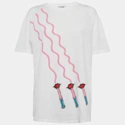 Pre Owned Valentino White Lipstick Print Jersey T-Shirt S