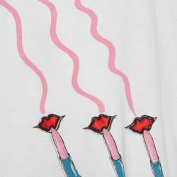 مملوكة مسبقًا Valentino White Lipstick Print Jersey T-Shirt S