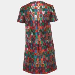 Pre Owned Valentino Multicolor Chevron Lurex Shift Dress S