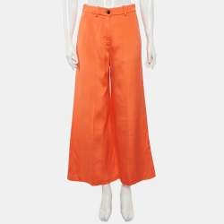 Pre Owned Valentino Orange Wool Wide Leg Trousers M