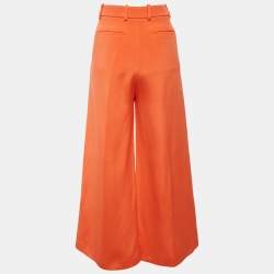 Pre Owned Valentino Orange Wool Wide Leg Trousers M