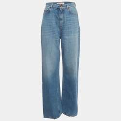 Pre Owned Valentino Blue Faded Denim Straight Leg Jeans S/Waist 26"