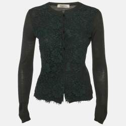 Pre Owned كارديغان فالنتينو من الصوف الأخضر بمزين بالدانتيل مقاس صغير - سمول