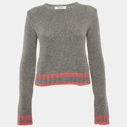 مملوكة مسبقًا Valentino Grey Rib Knit Crewneck Sweater S