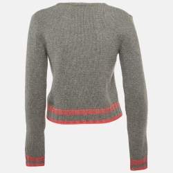 Pre Owned Valentino Grey Rib Knit Crewneck Sweater S