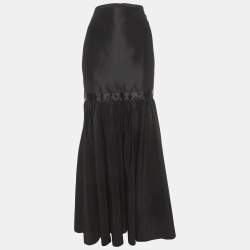 Pre Owned Valentino Black Silk Blend Gathered Maxi Skirt M