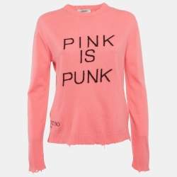مملوكة مسبقًا Valentino Pink Intarsia Wool Knit Distressed Sweater S