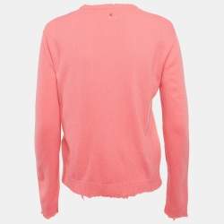 Pre Owned Valentino Pink Intarsia Wool Knit Distressed Sweater S