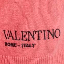 Pre Owned Valentino Pink Intarsia Wool Knit Distressed Sweater S