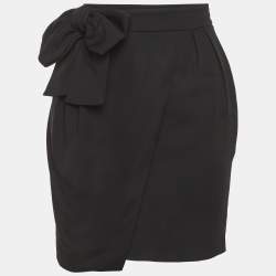 Pre Owned Valentino Black Crepe Bow Detail Mini Skirt M