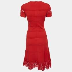 Pre Owned Valentino Red Lace Trim Stretch Knit Mini Dress S