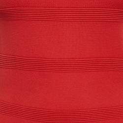 Pre Owned Valentino Red Lace Trim Stretch Knit Mini Dress S