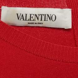 Pre Owned Valentino Red Lace Trim Stretch Knit Mini Dress S