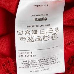 Pre Owned Valentino Red Lace Trim Stretch Knit Mini Dress S