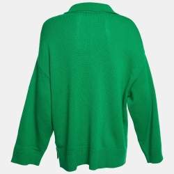 Pre Owned Valentino Green Knit Cashmere Plunge Neck Jumper M