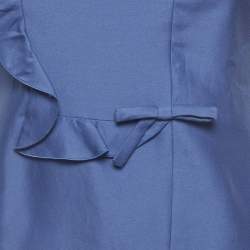 Pre Owned فستان فالنتينو أزرق بخليط الحرير ميني مكشكش مقاس صغير