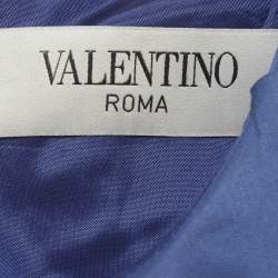 Pre Owned فستان فالنتينو أزرق بخليط الحرير ميني مكشكش مقاس صغير