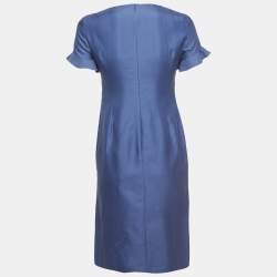 Pre Owned فستان فالنتينو أزرق بخليط الحرير ميني مكشكش مقاس صغير