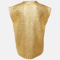 Pre Owned Valentino Gold Wool Knit Sleeveless Oversized Vest XS