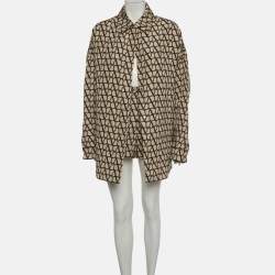 Pre Owned Valentino Beige Icongraphe Printed Silk Oversized Shirt & Shorts XL