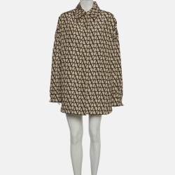 Pre Owned Valentino Beige Icongraphe Printed Silk Oversized Shirt & Shorts XL