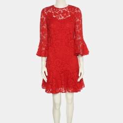 مملوكة مسبقًا فساتين فالنتينو حمراء دانتيل ميدي مقاس صغير (سمول)