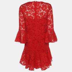 مملوكة مسبقًا فساتين فالنتينو حمراء دانتيل ميدي مقاس صغير (سمول)