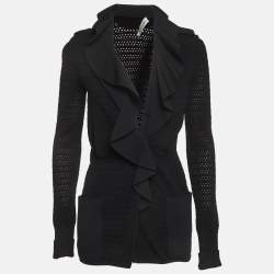 Pre Owned Valentino Black Knit Ruffled Collar Short Coat S