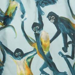 Pre Owned Valentino Light Blue Monkey Print Silk Short Sleeve Top M