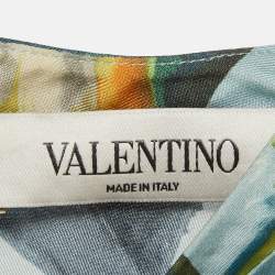 Pre Owned Valentino Light Blue Monkey Print Silk Short Sleeve Top M