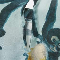 Pre Owned Valentino Light Blue Monkey Print Silk Short Sleeve Top M