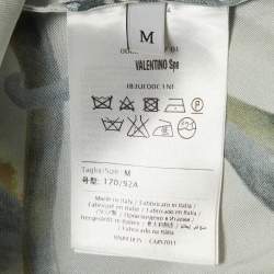 Pre Owned Valentino Light Blue Monkey Print Silk Short Sleeve Top M