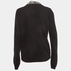 Pre Owned سويتشرت فالنتينو كريستال مزين صوف تريكو أسود كبير