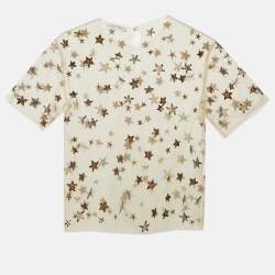 Pre Owned ```
توب شفاف فالنتينو تول مزين بالترتر نجمة بيج مقاس صغير جدًا - إكس سمول
```