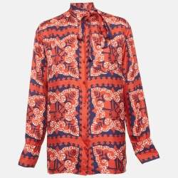 Pre Owned Valentino Red Printed Silk Blouse M