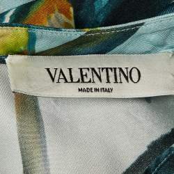 مملوكة مسبقًا توب فالنتينو حرير مطبوع بقرد أزرق مقاس متوسط