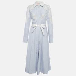 مملوكة مسبقًا Valentino Blue Striped Cotton Beaded Maxi Dress M