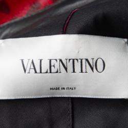 Pre Owned Valentino Red Leopard Pattern Calf Fur Zip Front Biker Jacket M