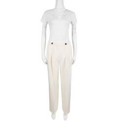 Pre Owned Valentino Cream Silk High Waist Wide Leg Trousers S