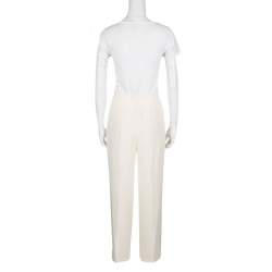 Pre Owned Valentino Cream Silk High Waist Wide Leg Trousers S