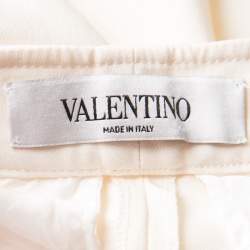 Pre Owned Valentino Cream Silk High Waist Wide Leg Trousers S