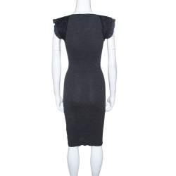 Pre Owned Valentino Vintage Grey Wool Contrast Lace Panel Detail Fitted Dress M