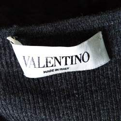 Pre Owned Valentino Vintage Grey Wool Contrast Lace Panel Detail Fitted Dress M
