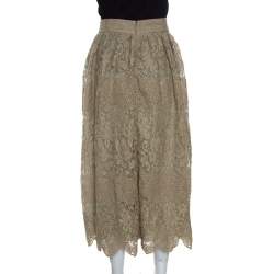 Pre Owned Valentino Pastel Green Metallic Floral Lace Overlay Gathered Waist Midi Skirt M