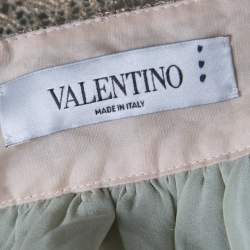 Pre Owned Valentino Pastel Green Metallic Floral Lace Overlay Gathered Waist Midi Skirt M