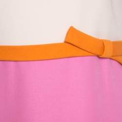 Pre Owned Valentino Colorblock Bow Detail Silk Wool A-Line Dress S