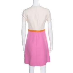 Pre Owned Valentino Colorblock Bow Detail Silk Wool A-Line Dress S