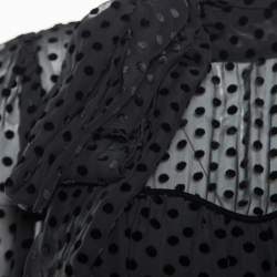 Pre Owned Valentino Black Velvet Polka Dotted Silk Neck Tie Detail Long Sleeve Dress M