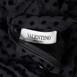Pre Owned Valentino Black Velvet Polka Dotted Silk Neck Tie Detail Long Sleeve Dress M